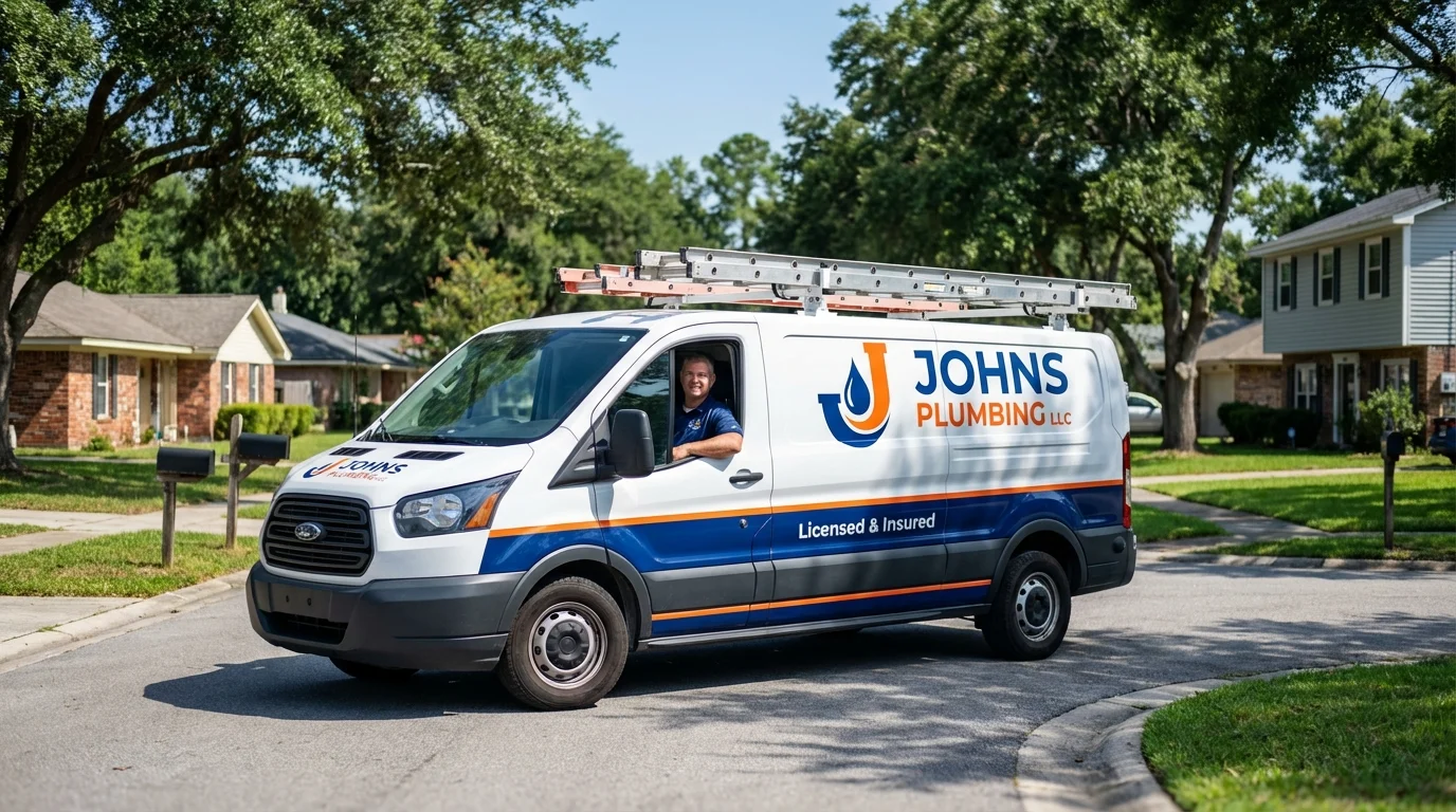 Johns Plumbing LLC service van in West Sayville, NY