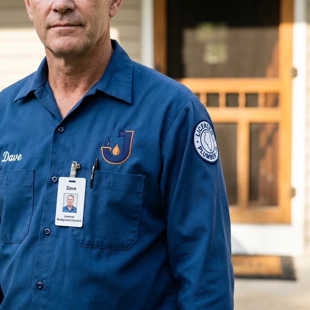 Licensed plumber showing ID badge in West Sayville, NY