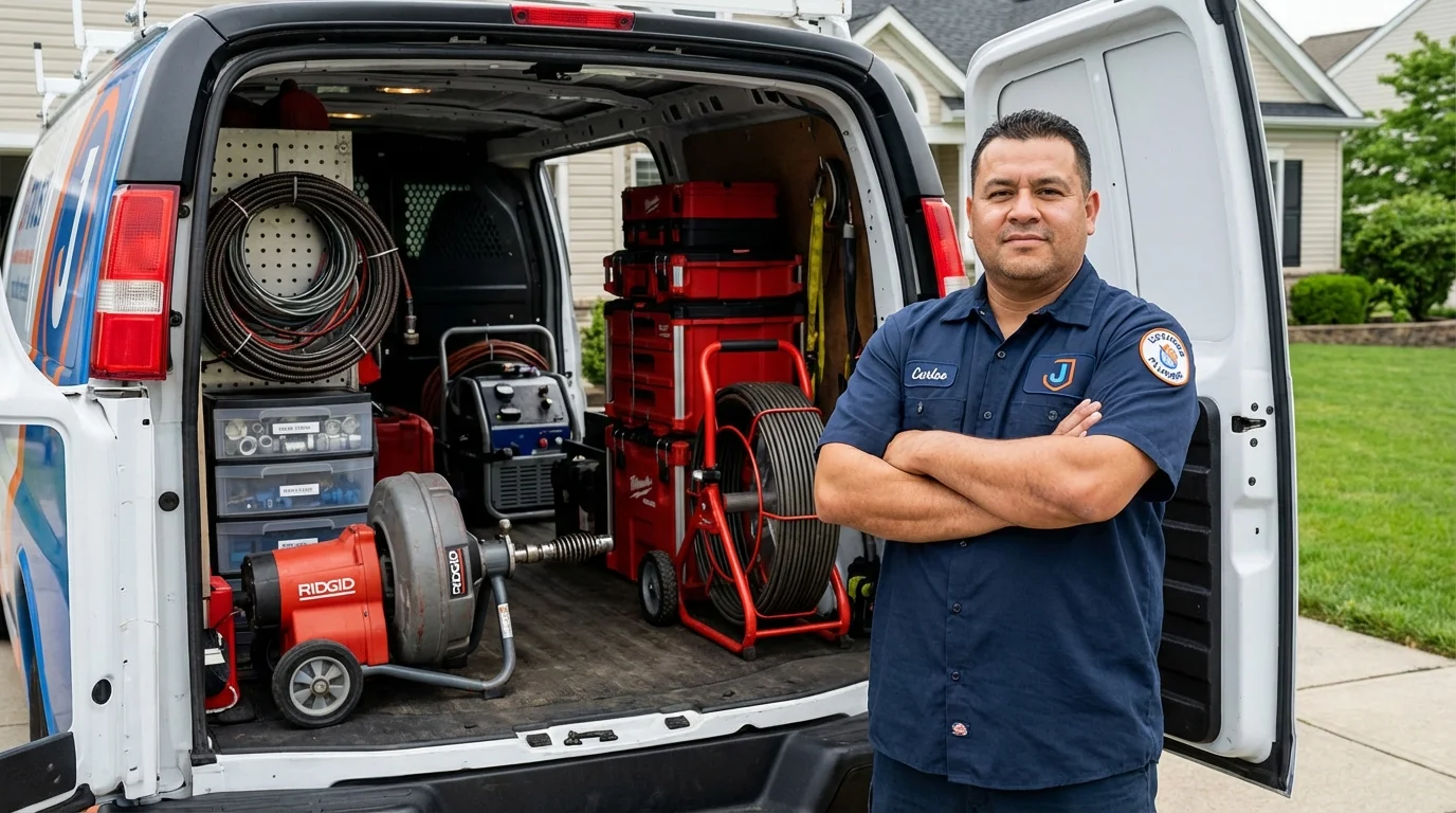 Professional drain cleaning equipment and Johns Plumbing LLC plumber in West Sayville