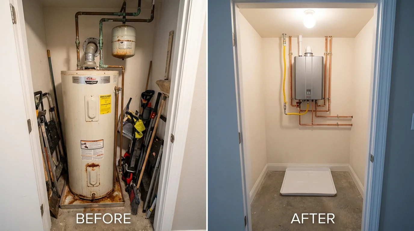 Tank water heater versus wall-mounted tankless unit comparison for West Sayville, NY homeowners