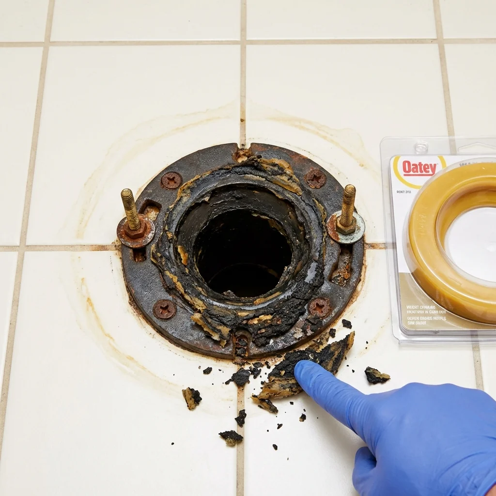 Failed wax ring showing water seepage at the base of a toilet in a West Sayville, NY home