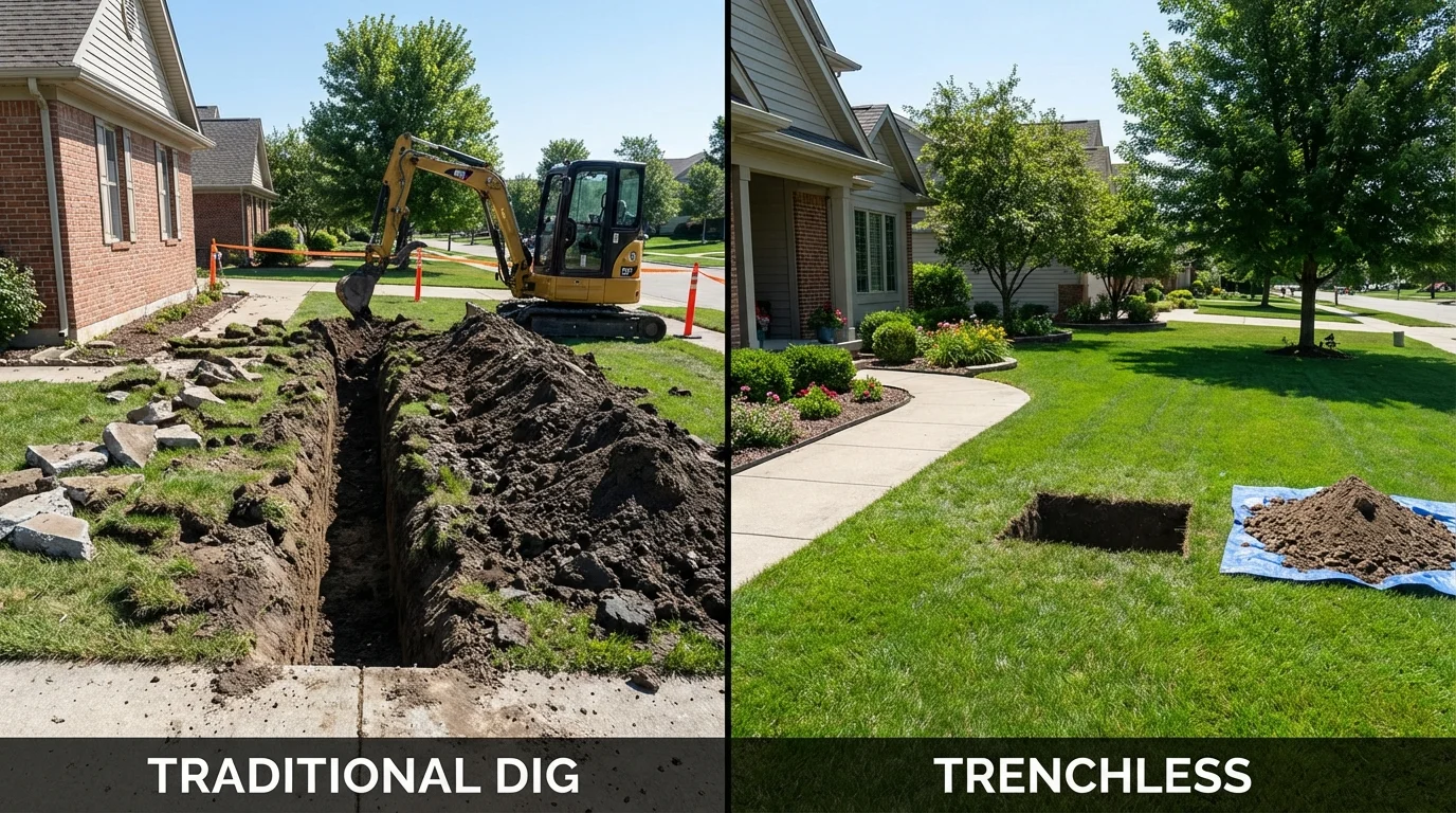 Trenchless sewer repair with minimal yard damage versus traditional excavation in West Sayville, NY